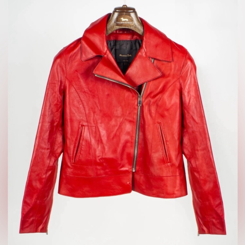 MASSIMO DUTTI 4744 Jacket Women's MEDIUM Leather Asymmetrical Zip Polo Collar - Picture 11 of 12